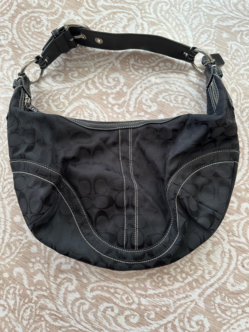 Coach Black Signature Crescent Shoulder Bag